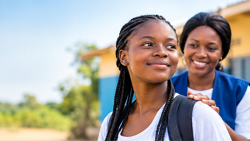 Jeune fille accompagnée et soutenue par une adulte